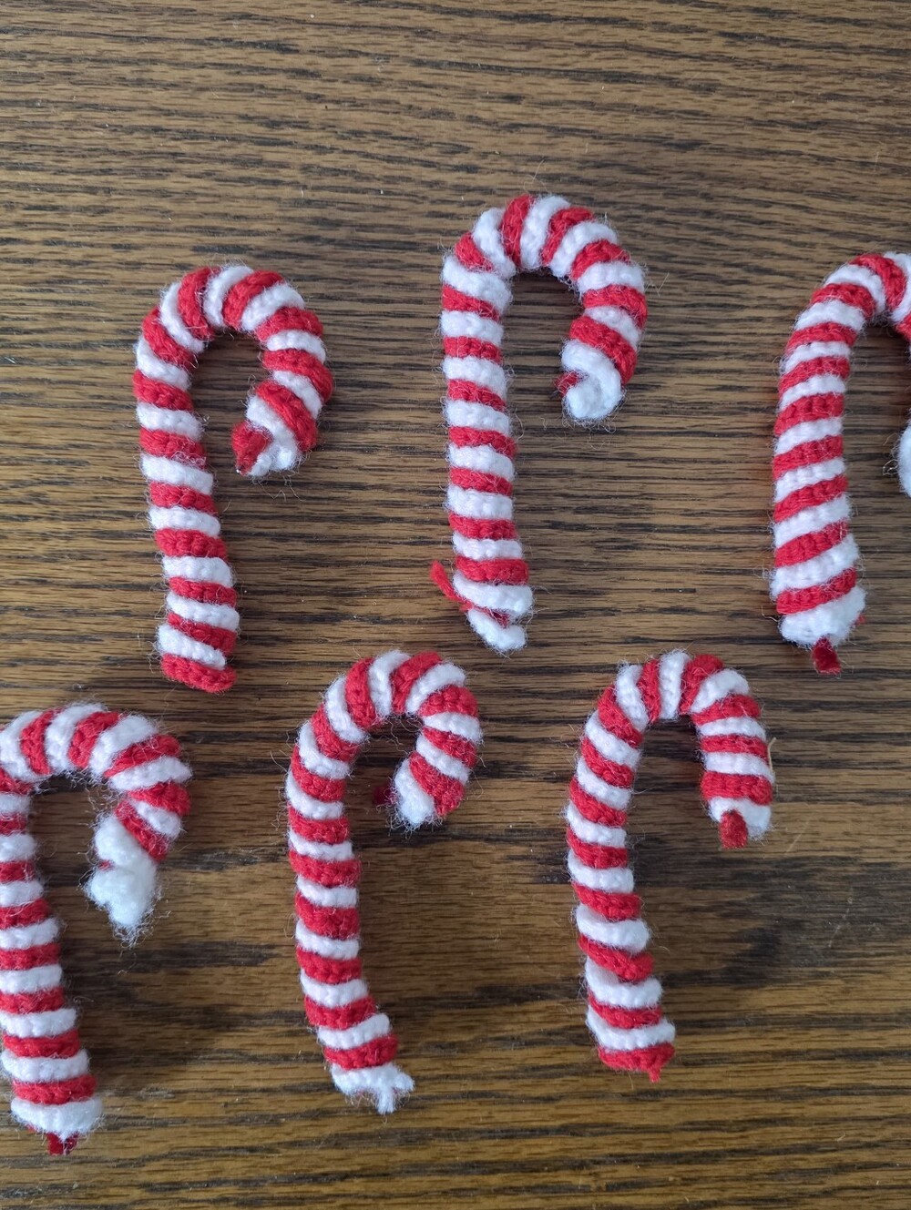 Vintage Handmade Yarn Wrapped Candy Cane Christmas Ornaments Set of 6